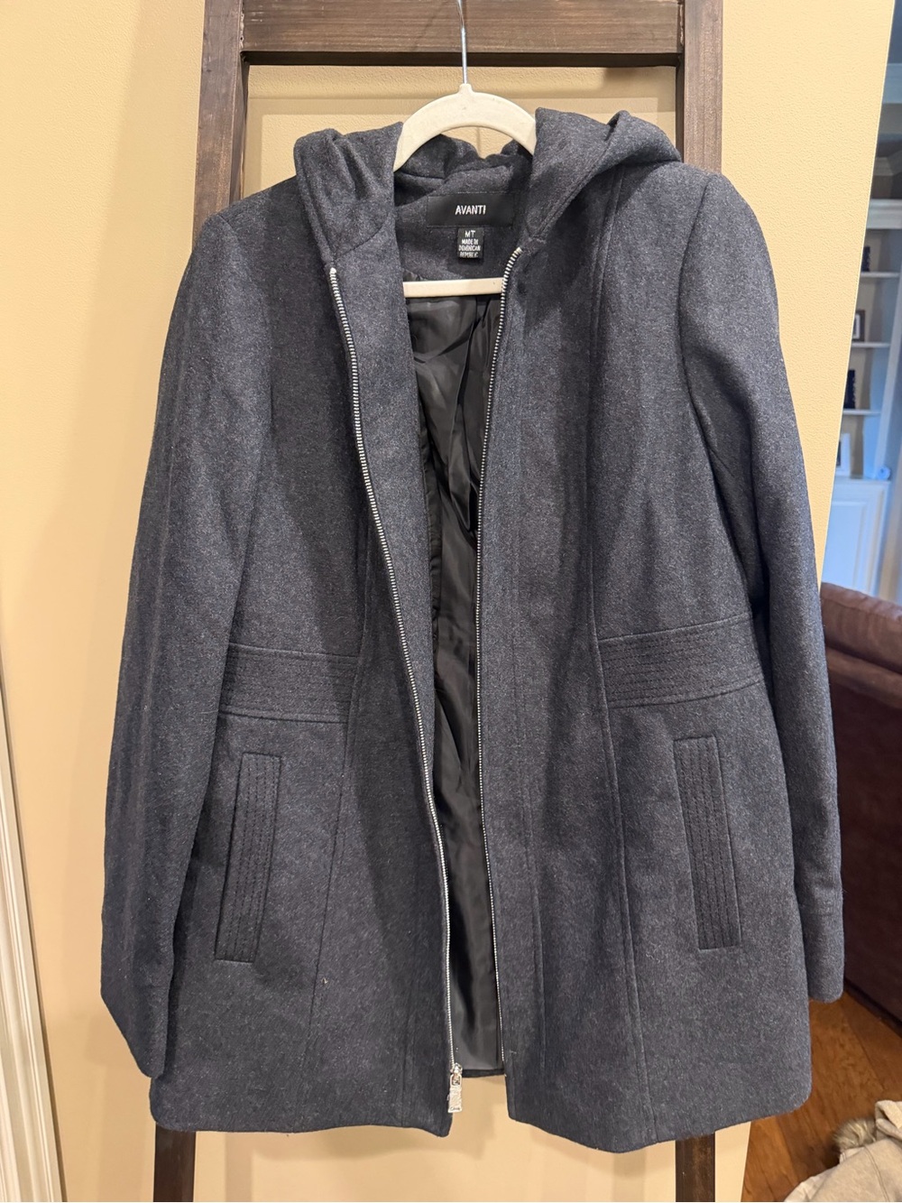 Avanti Dark Gray Hooded Wool-Blend Coat